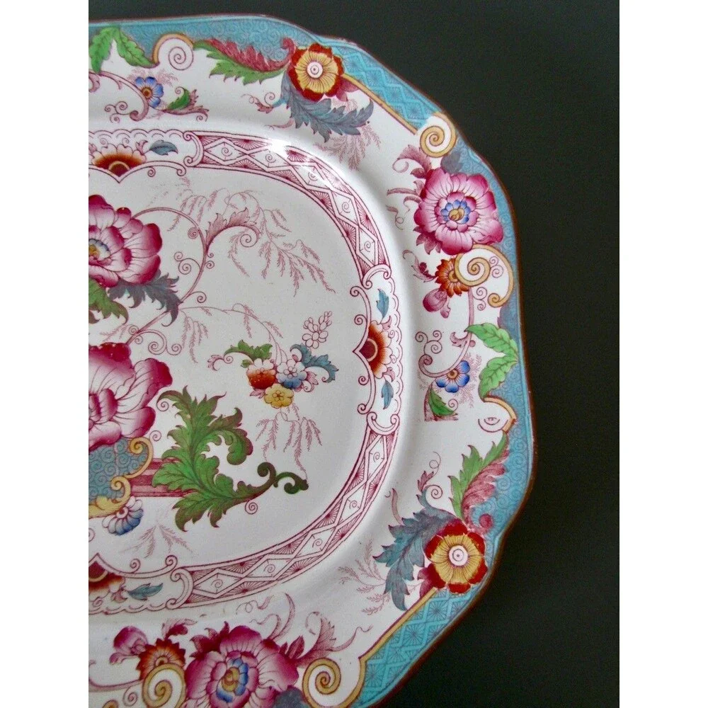 Antique Cauldon England Bentinck Turquoise Transferware Platter Victorian c1900